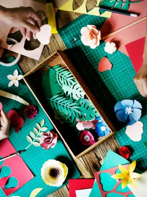 people-making-paper-flowers-craft-art-work-handicraft